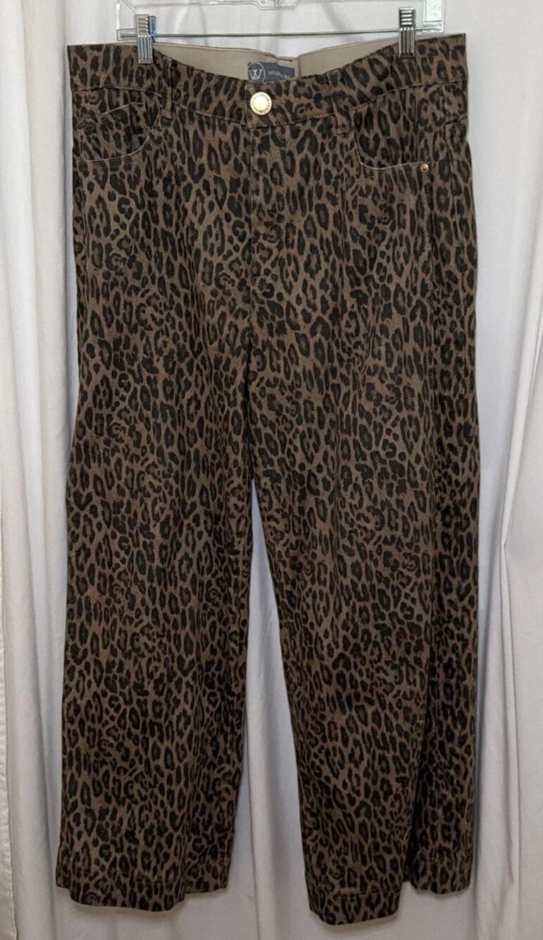 Wit & Wisdom Gracie Skyrise Double Side Seam Leopard Wide Leg Jeans Size 14P